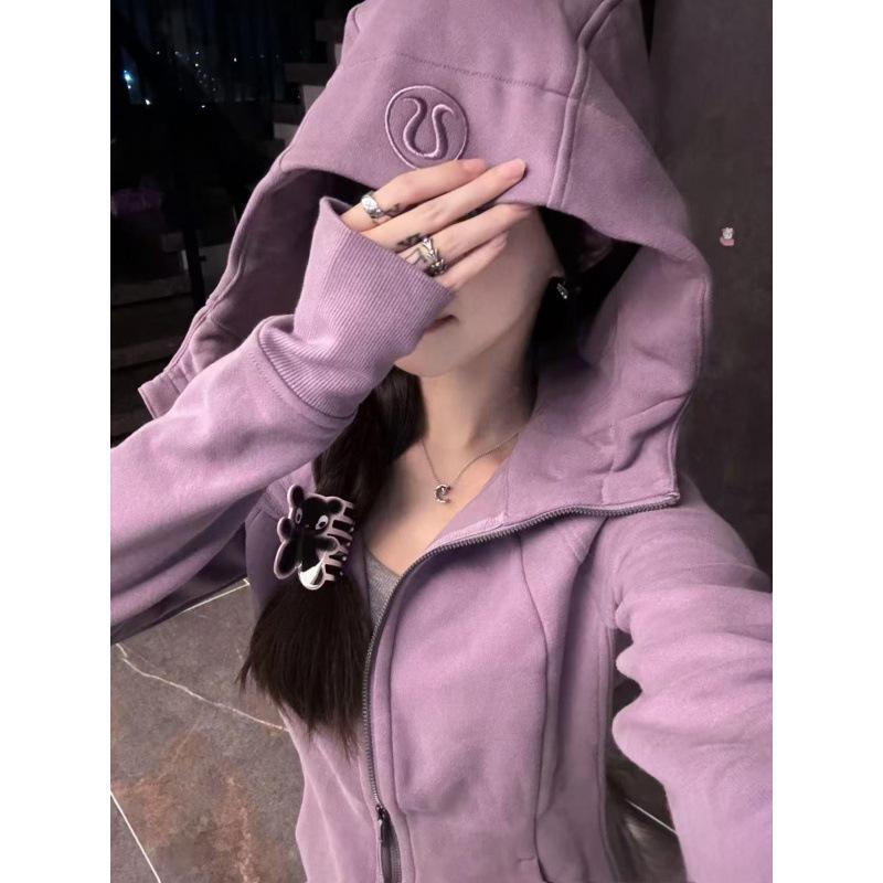 Sweat à capuche zippé intégral Lulu Original pour femme - Coupe ajustée - Veste de sport décontractée pour le yoga