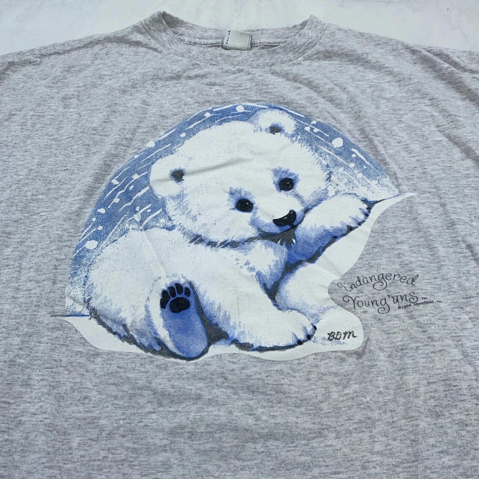 vintage 90s BABY POLAR BEAR ENDANGERED YOUNGINS T-Shirt XL nature animals snow S