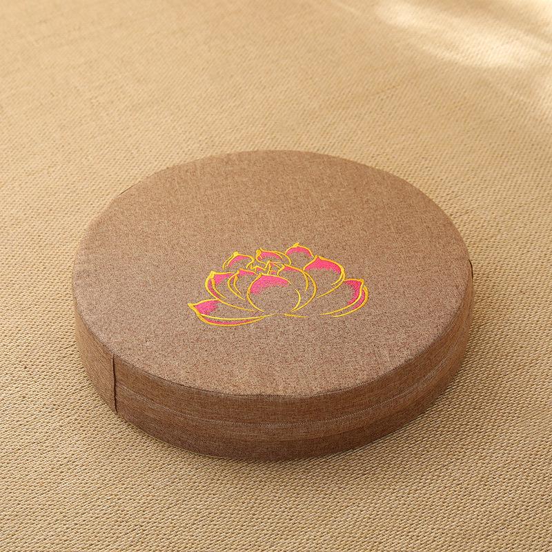 Lněný vyšívaný tatami podsedák na meditaci a zenové klečení - Pratelná podložka na arkýřové okno