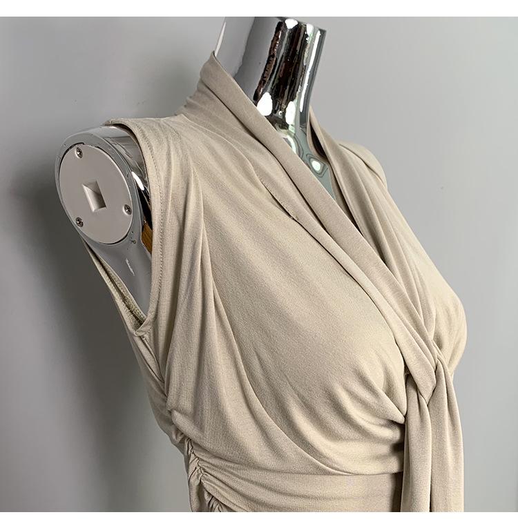 Korean Dongdaemun Pleated Sleeveless Slim-Fit Sash Top for Women