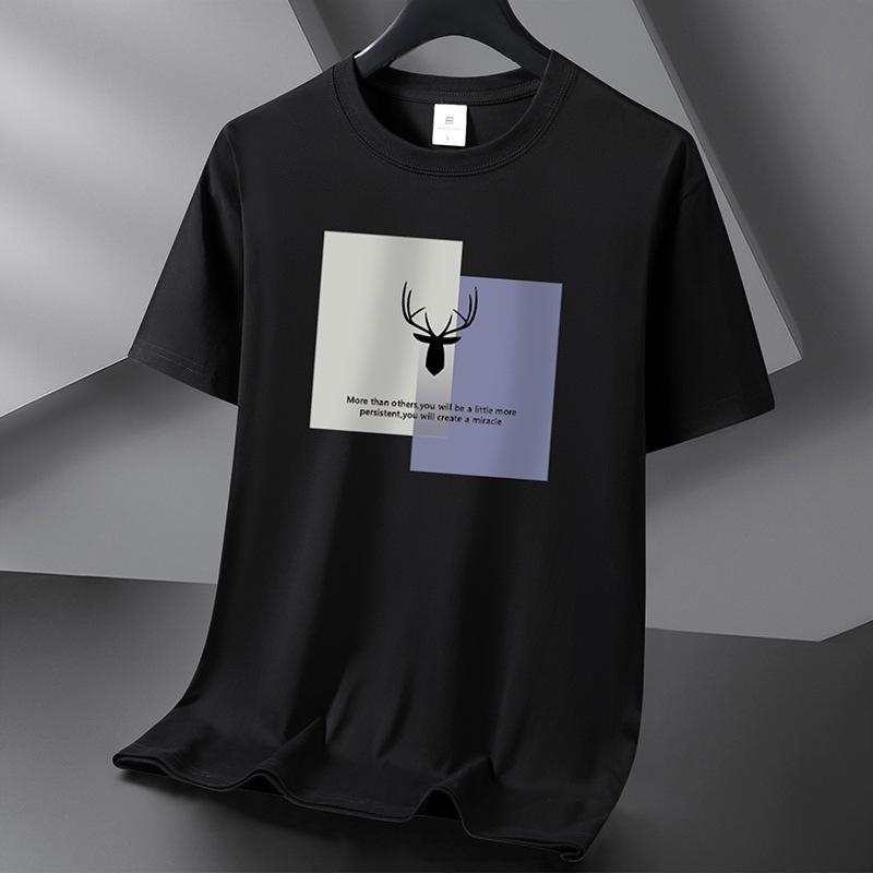 Cotton Men's Fashion Loose Short Sleeve Deer Head Printed Pullover Compassionate T-shirt