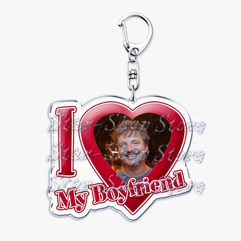 Hot Pedro Pascal I Love My Boyfriend Heart Keychain for Women Accessories Key Chain Ring Keychains Jewelry Fans Gifts