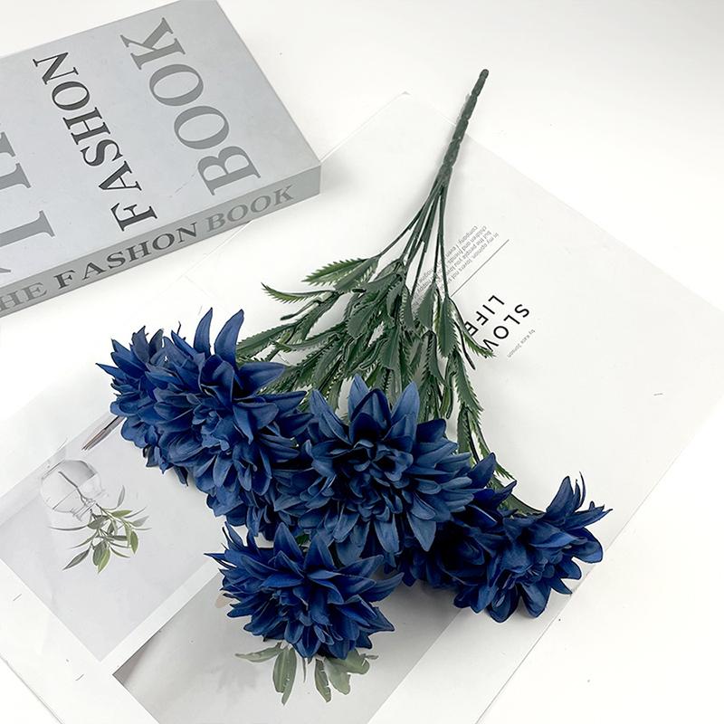 7 Heads Artificial Dahlia Flowers Bouquet Fake Silk Wedding Centerpiece for Table Decor Home Office Party Decoration Faux Flower