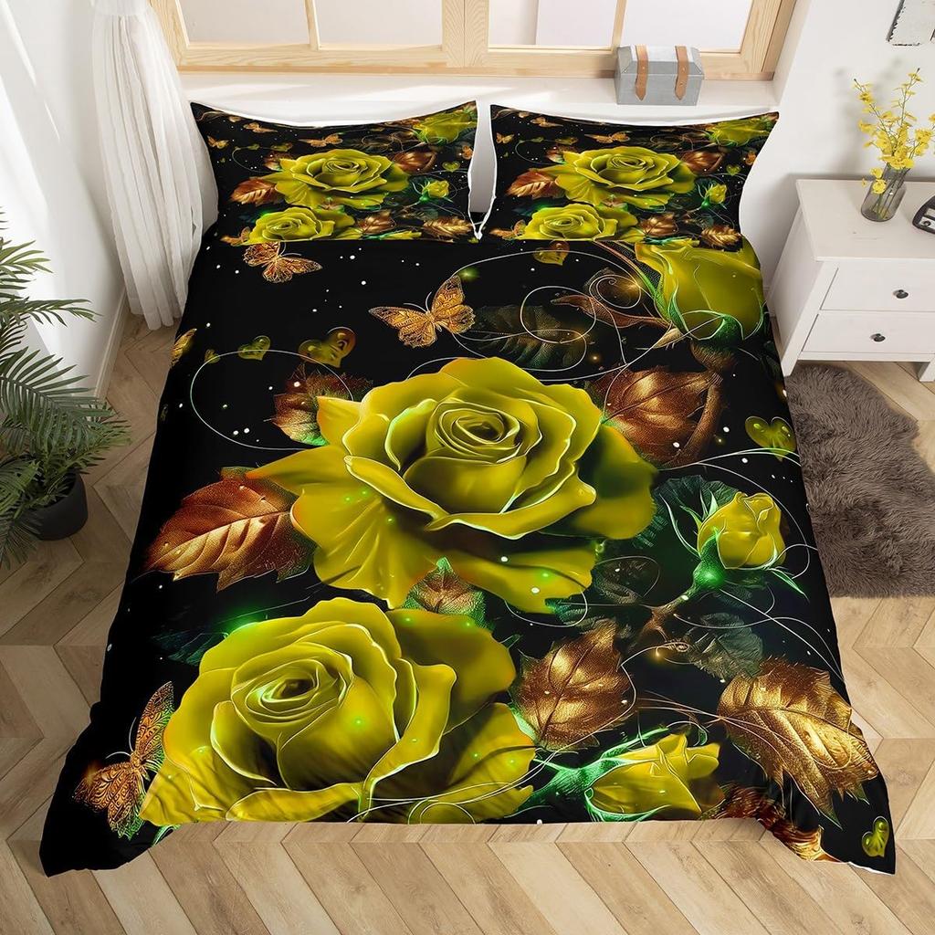 Red Roses Soft Duvet Cover Twin Quen Hapy Valentine's Day Beding Set Romantic Flowers Warm Comforter Cover Lovely Love Heart Comfortable Quilt Cover