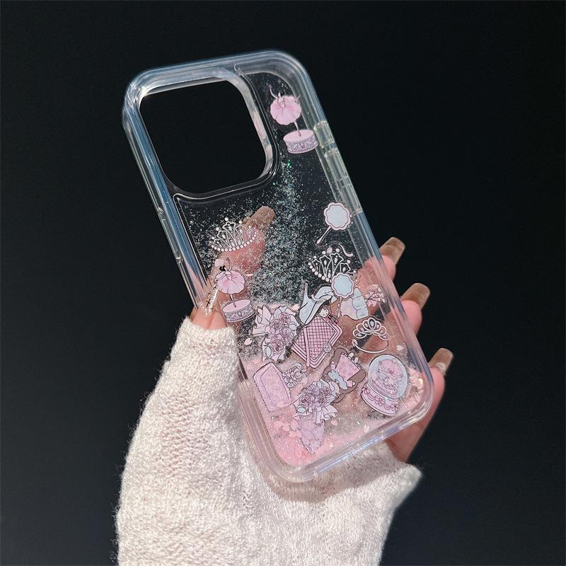 Princess Makeup Bag & Quicksand iPhone 16 Pro Max Case - Cute Apple 15-17 Accessories