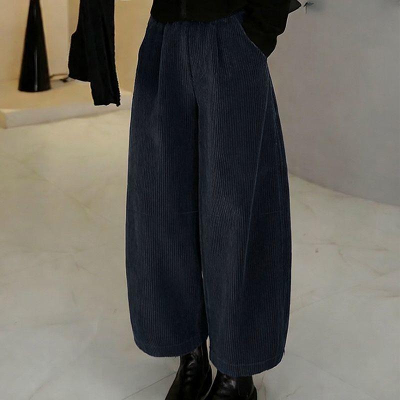 Women s Stretch Corduroy Wide-Leg Elastic Waist Cropped Pants Extra Large