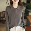 Lente en Herfst Wollen Trui Revers Gebreid Vest Lange Mouwen Dames Effen Kleur Los Temperament Tops