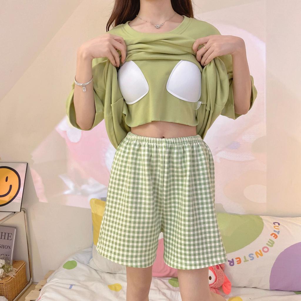 Sky Cartoon Pajamas Women'S Thin Short-Sleeved Straps, Chest Pads, And Large-Size Loungewear Suits Can Be Worn Outside.