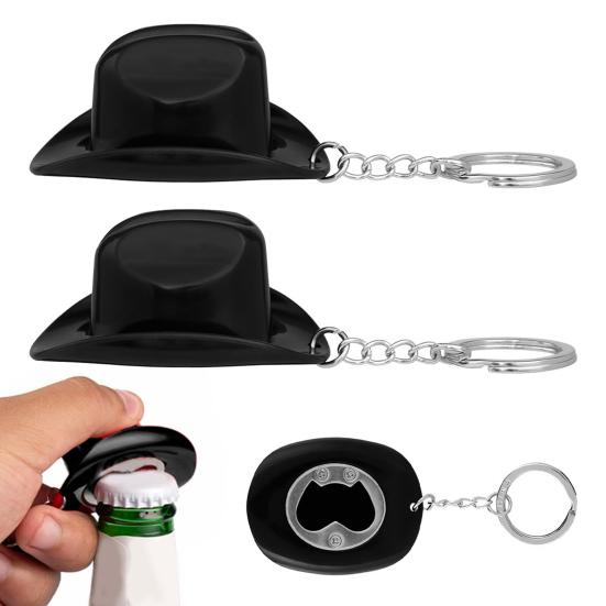 Yousheng 1/2Pcs Key Chain Rustic Western Cowboy Hat 2 in 1 Bottle Opener Keychain Portable Keyring Bar Party Favors