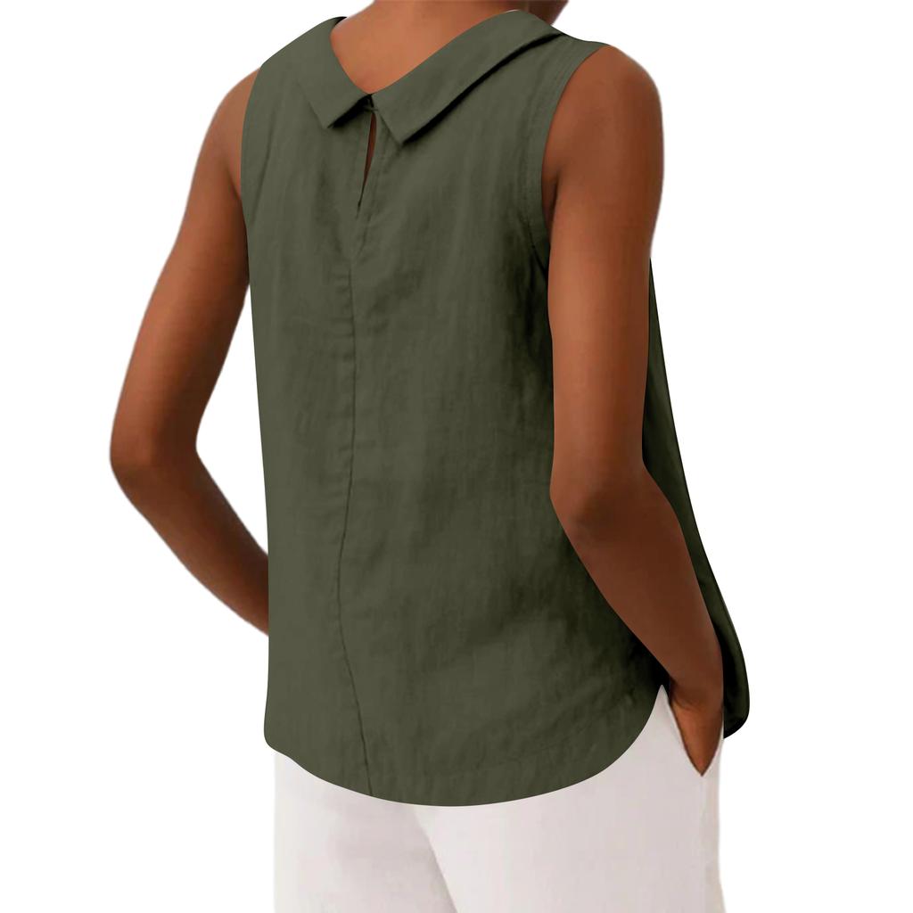 Women's Cotton And Linen Short Pullover Casual Sleeveless Top
