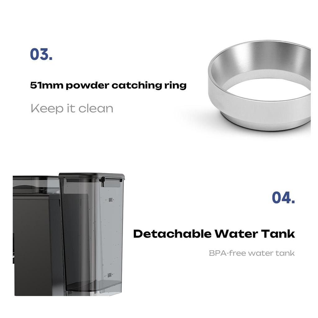 HIBREW H20 Espresso Coffee Machine 1350W 20Bar with Built-in Grinder Milk Frother, 20-Level Grind Adjustment,1.8L Water Tank