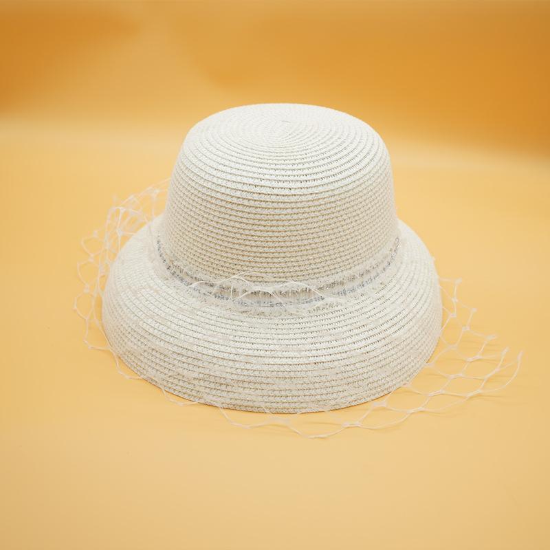

French Retro Hepburn Bell-Shaped Basin Hat Women S Summer Mesh Yarn Xiaoxiang Celebrity Elegant Sunscreen Straw Hat Sunshade Beach Top Hat M（56-58cm）