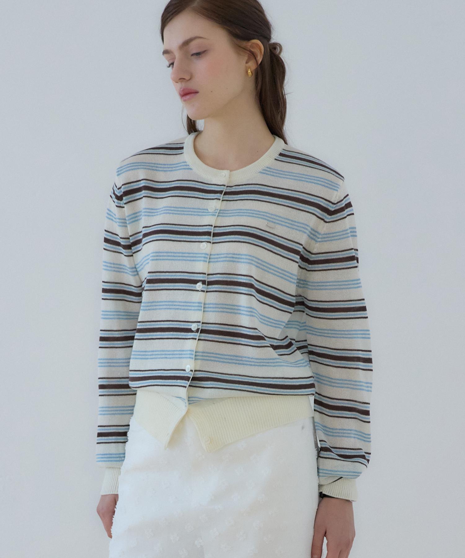 Our Hope Sheer Multi-Stripe Round Neck Cardigan - White White/One