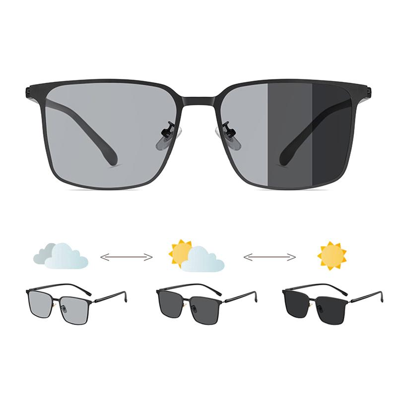 

Luxury Stainless Photochromic Men Sunglasses High Quality Metal Square Polarized Change Color Sun Glasses Fashion Driving Shades
