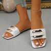 Fashion 2025 Shoes Female Plus Size Women's Slippers Hot Sale Casual Slippers Women Metal Decoration Square Toe Flat with Women's Sandal