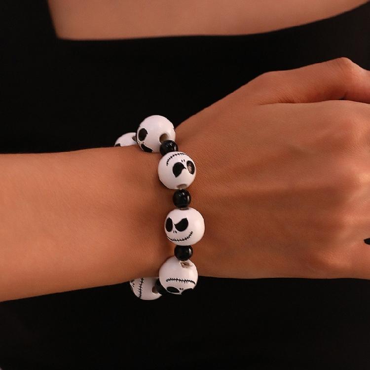 Skull Pumpkin Spiders Bead Bracelet Elastic Wristband Jewelry Stackable Bangl