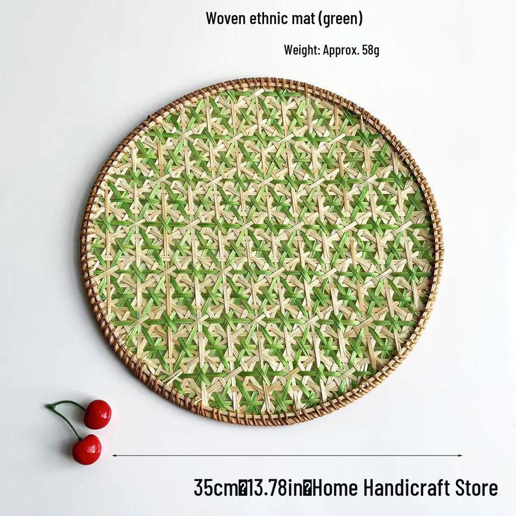 Ethnic Bamboo Weaving Handmade Coaster Set - Heat Resistant Round Placemats for Kitchen & Restaurant