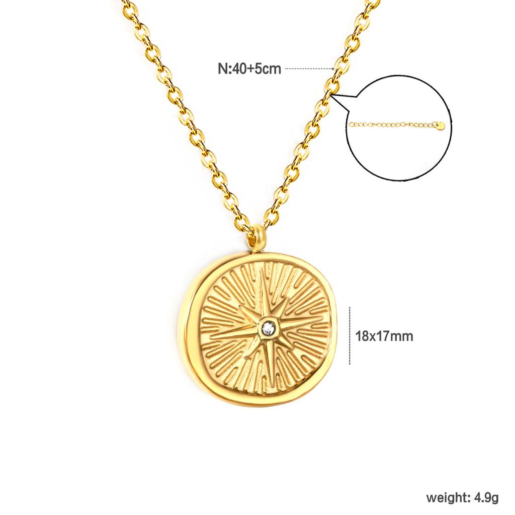 Vintage Oval Sun Pendant Necklace Fashionable Versatile Choker Chain