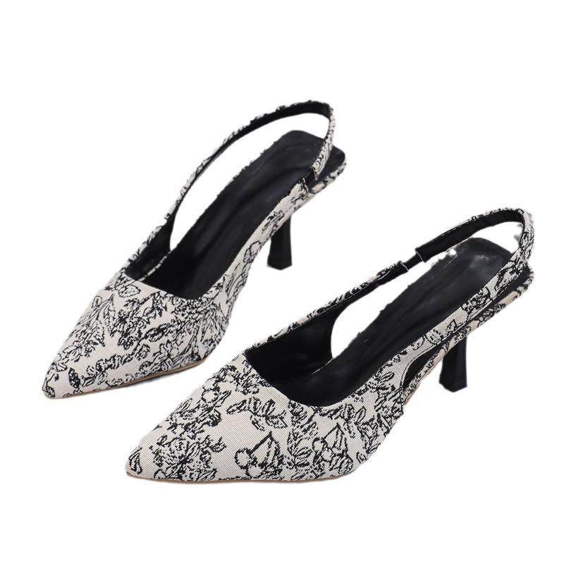 Damen Peep-Toe High Heels in breiter Weite, Stiletto-Sandalen mit chinesischem Druck, Retro-Mode Pantoletten mit offener Ferse für den Frühling