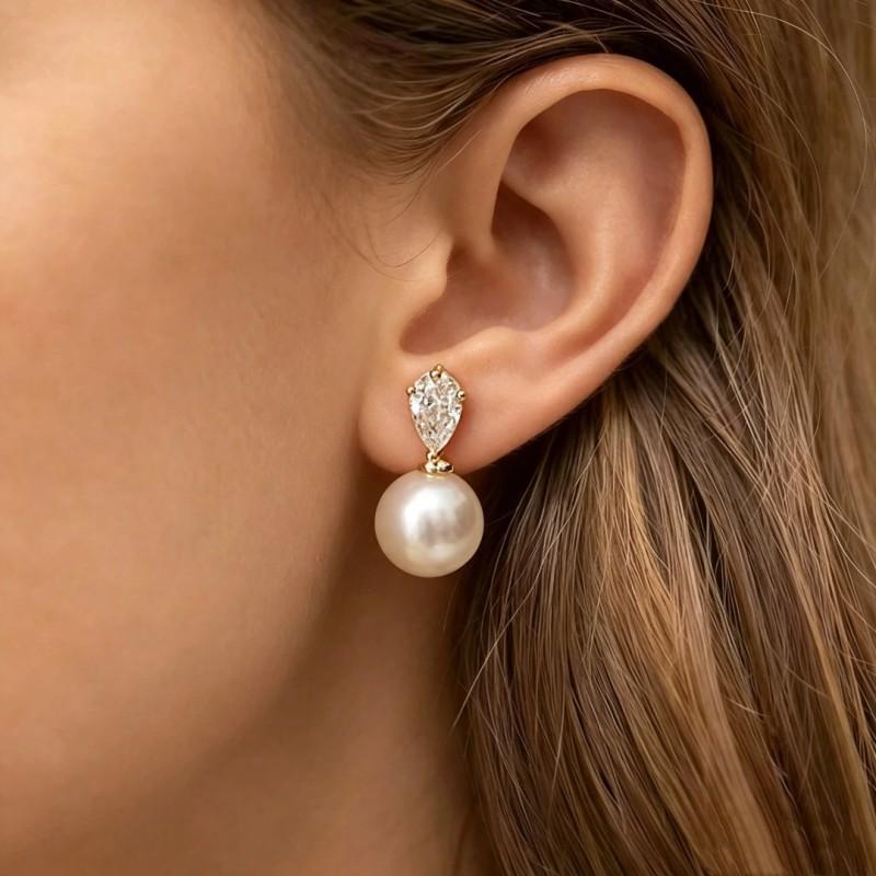 Geometric C-Shaped Pearl Earrings Women Trendy Ins Style Alloy Studs With 14K Gold Plated Post