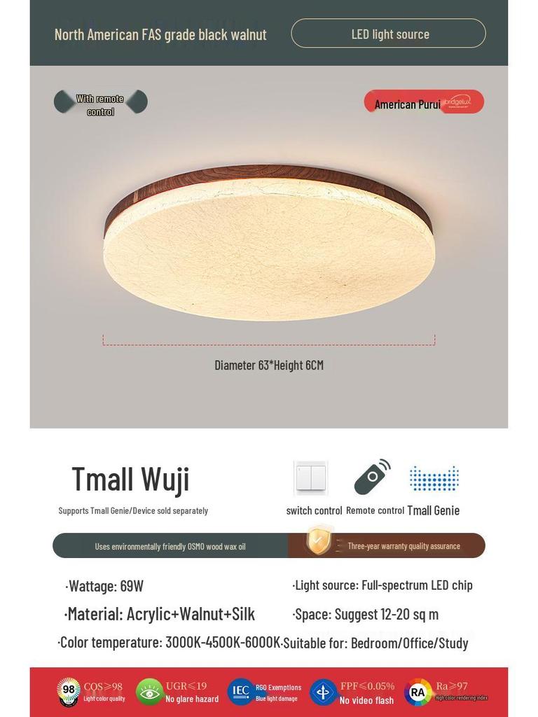 Retro Walnut Zen Ceiling Light with Song Dynasty Silk Aesthetics