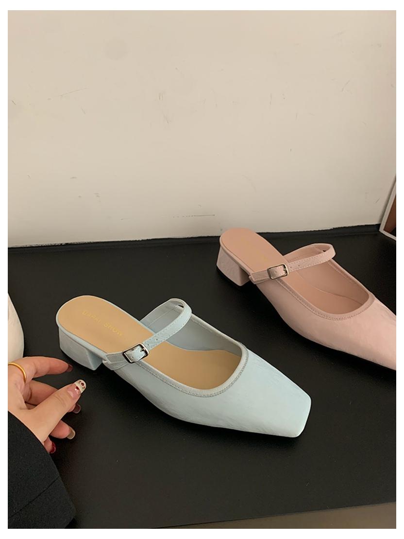 

Designer 2025 Spring Square Toe Women Mules Slippers Fashion Shallow Slip On Shoes Ladies Casual Loafers Flat Heel Slide Sandals 35