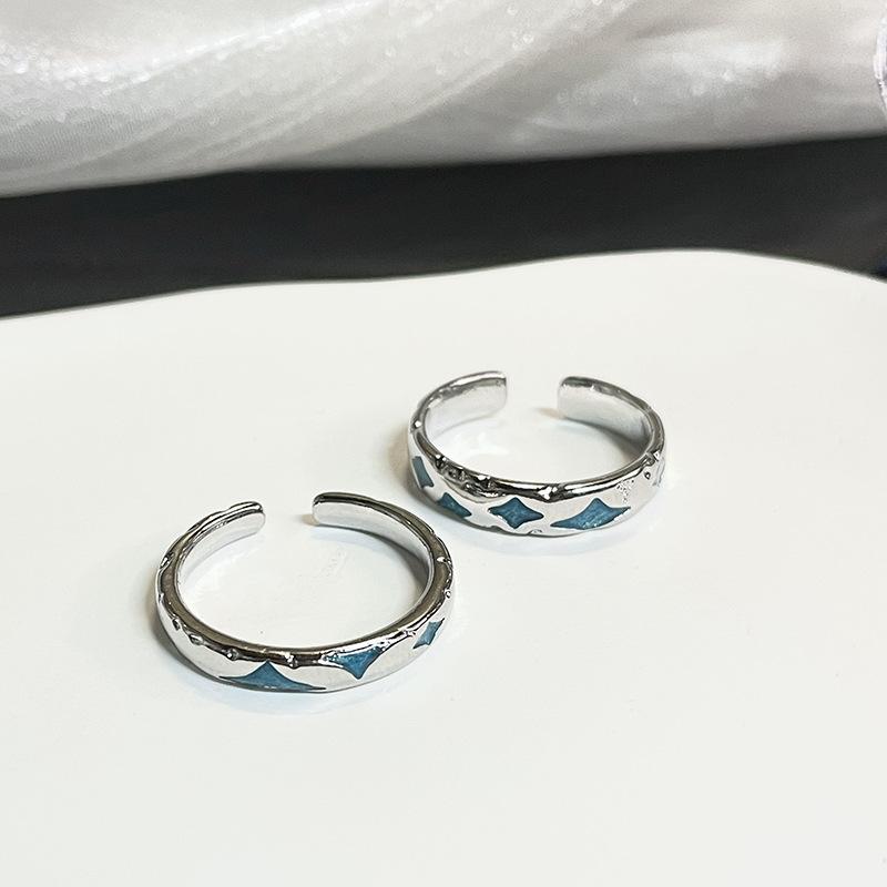 Blue Oil Lava Ring Female Niche Design High Sense Index Finger Ring Irregular Personality Simple Couple Ring