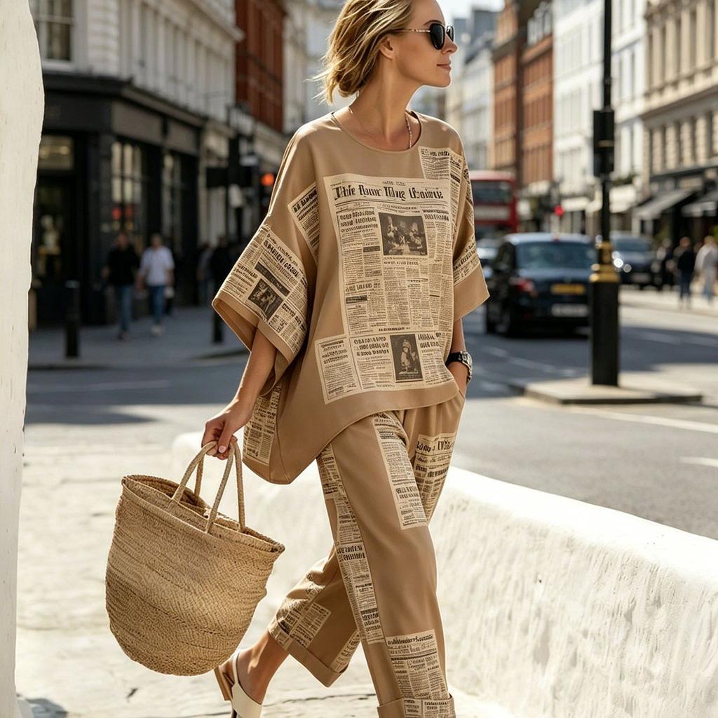 One wholesale, European and American style suit, summer loose round neck bat sleeve top, casual wide-leg pants two-piece set