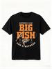 Happiness Is a Big Fish Graphic Tee Vintage Fishing Quote Print Cotton T-Shirt Outdoor Angler Top for Men Women