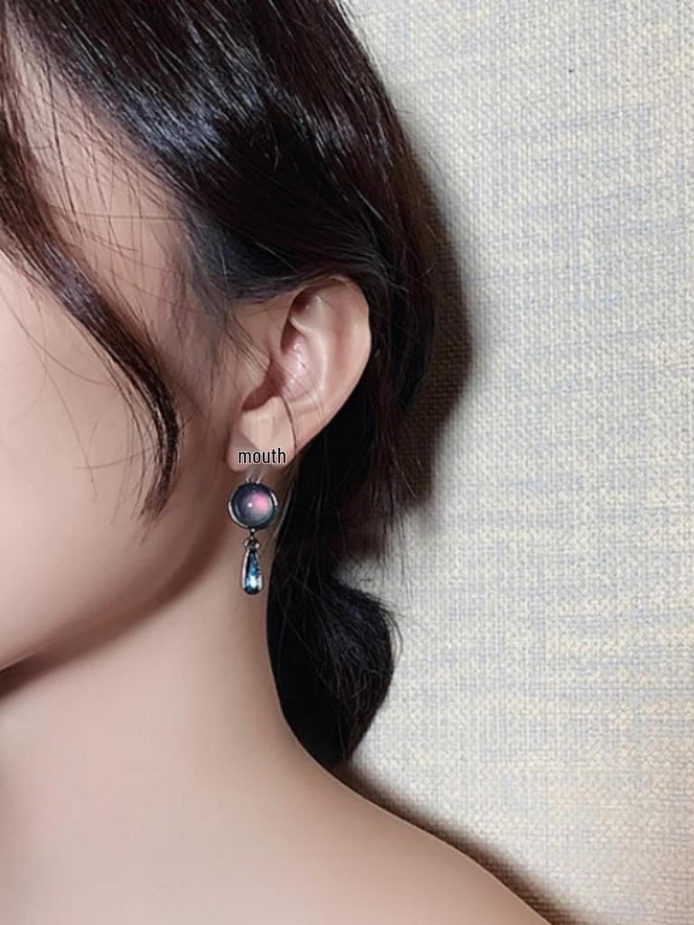 Korean Dongdaemun 925 Sterling Silver Opal Waterdrop Studs with Sparkling Diamonds