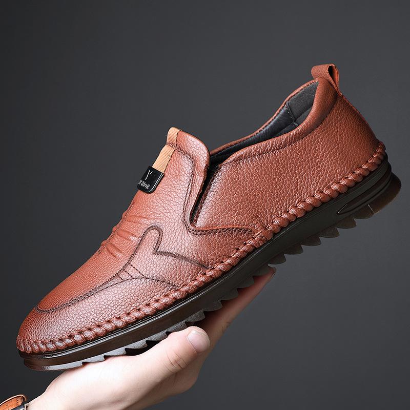 First layer cowhide summer men's casual leather shoes genuine leather soft sole soft surface single shoes men's dad breathable men's shoes