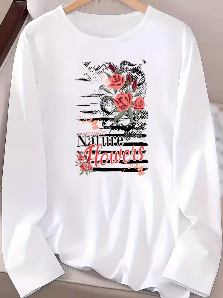 (Asian Size) Women T Shirt Tee Lady Printed watercolor love style Female Clothing Casual Fashion Top Long Sleeve  Graphic T-shirts