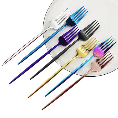 1Pcs Rainbow Dinner Fork Stainless Steel Dinnerware Cake Fork Fruit Salad Fork Black Dessert Fork Set Cutlery Drop Shipping