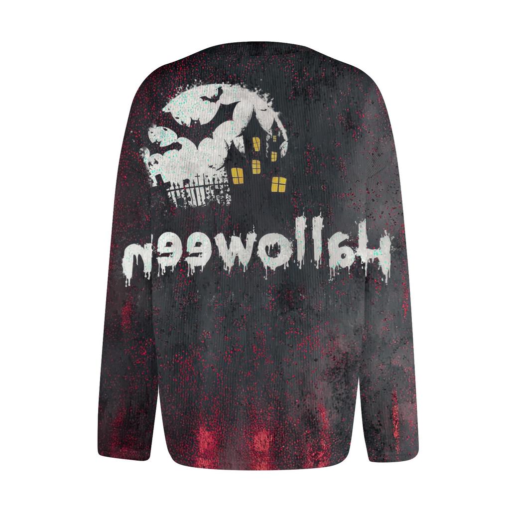 Women's Long Sleeve Knit Cardigan with Halloween Print Button Front