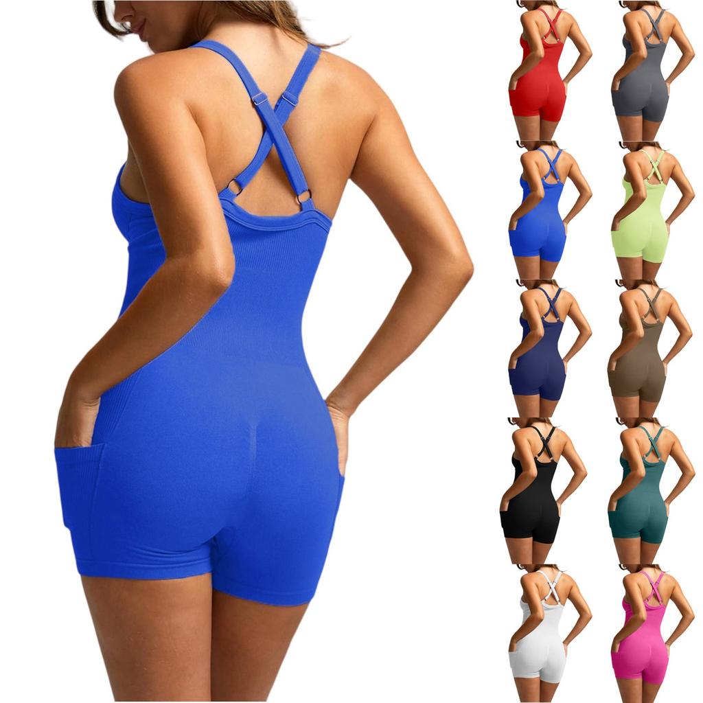 Women's Fashionable Solid Color Round Neck Tight Back Yoga Suit Yoga Jumpsuit