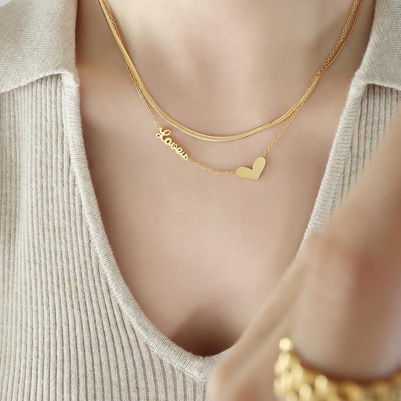 European Double Layer Heart Necklace for Women - Trendy Spicy Girl Clavicle Chain