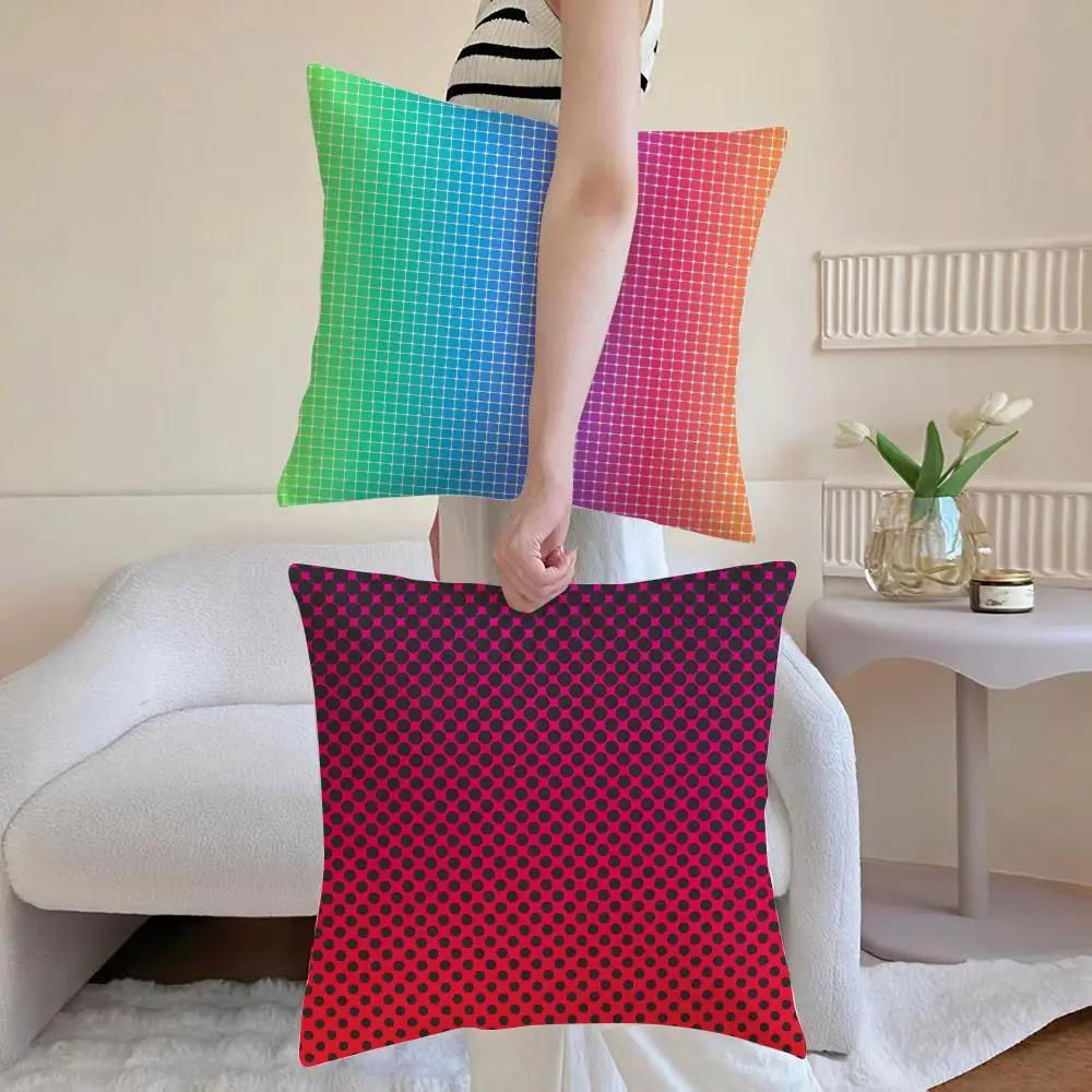 Rainbow Gradient Polka Dots Pop Art Cushion Cover Linen Pillowcase Cover Soft Decor For Sofa Home Room