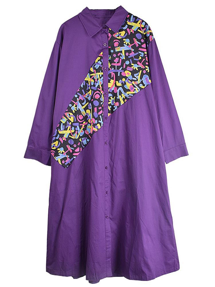 Xitao Contrast Color Patchwork Pocket Turn-down Collar Dress GMM1230