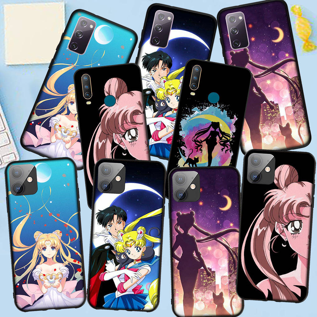 Phone Case for Samsung Galaxy S24 S23 iPhone 15 14 Xiaomi Redmi Note 13 12 11 8 10 9 Pro Max X XR OPPO A15 Huawei Cartoon Sailor Moon Girl Cover
