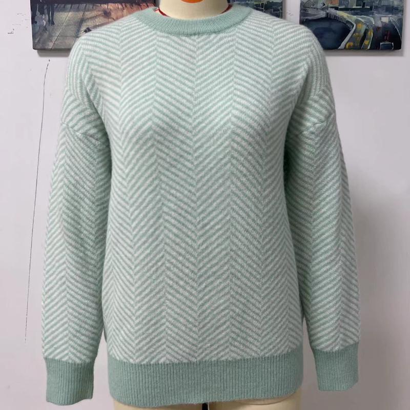IHUASU Damen Herbst und Winter Gestreifter Mode Langarm O-Ausschnitt Gestrickter Lockerer Patchwork Pullover Pullover