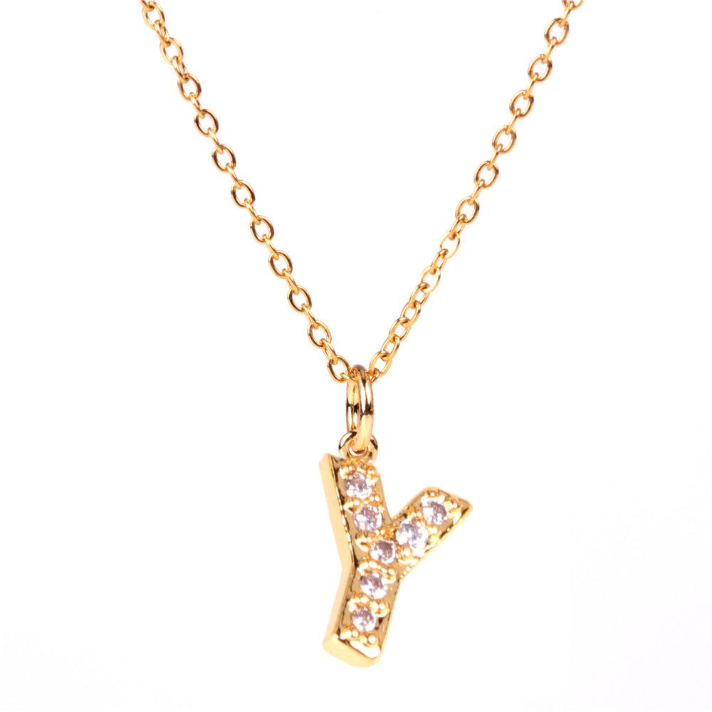 New Diamond Clavicle Necklace with 26 Alphabet Pendants - Stylish European and American Jewelry