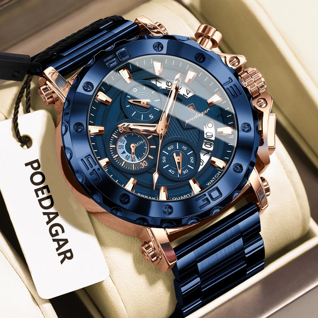 Stainless Steel Watch for Men with Large Dial Quartz Men Watches Fashionable Luxury Business Watches for Men Watches