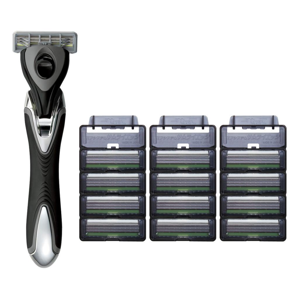 FEATHER Samurai Edge Razor 12 Replacement Made In F-System (Blade Included) + Blades, Japan, 3-Blade, T-Shaped, Men's