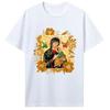 Virgin Mary Baby Jesus Golden Floral Frame Print T Shirt Oversized Black Cotton Tee Religious Retro Art Casual Streetwear Tops