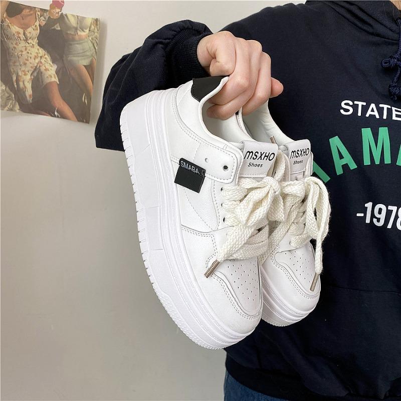 

Little white shoes children s tide versatile bread spring and autumn thick soles increase summer new casual board shoes 35 чёрный