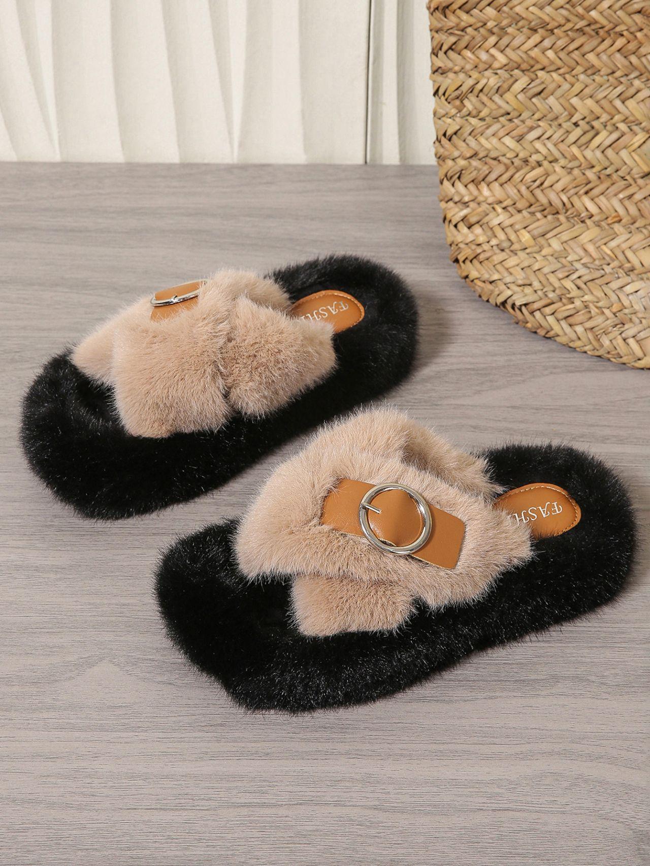 

Тапочки Mao Mao, женская новая верхняя одежда с пряжкой на поясе осенью и зимой 2024 года, повседневные хлопковые тапочки с толстым дном, одно слово, женские 40