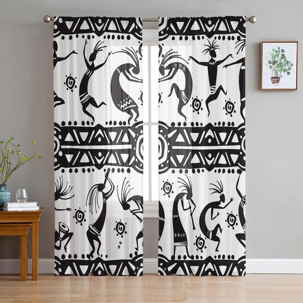 African Woman Dance Culture Vase Modern Tulle Curtains for Living Room Bedroom Home Kitchen Window Sheer Curtains