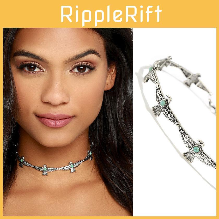 Vintage Art Deco Legierung Choker mit Vogeldesign Künstlicher Türkis Dekor für Damen Geschenk