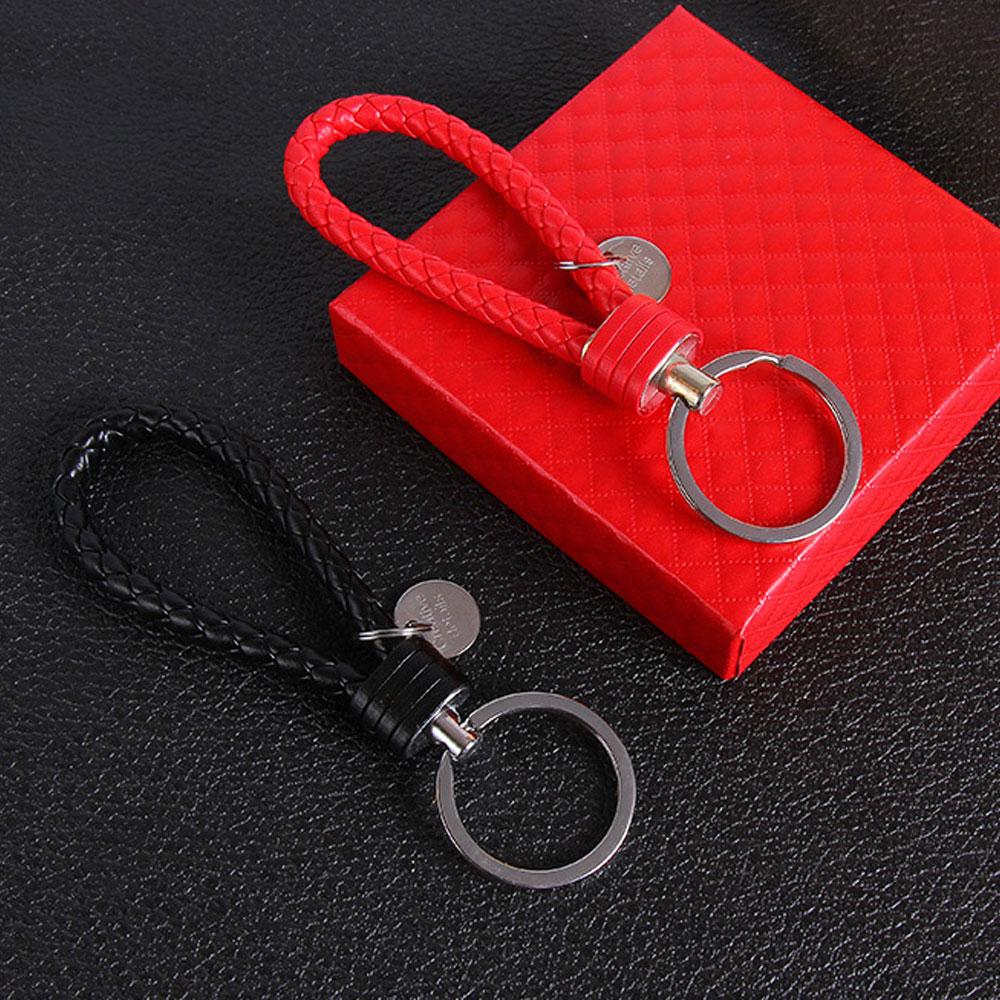 Leather Braided Woven Rope Keychain Diy Bag Pendant Key Car Holder Keyring