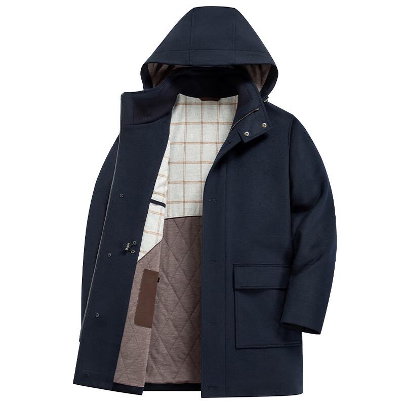 Hengyuanxiang Men's Hooded Pure Wool Mid-Length Coat